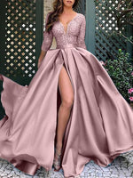 Women's Dresses Bronzing V-Neck Banquet Slit Evening Dress