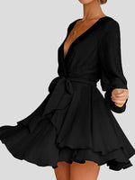 Women's Dresses Deep V-Neck Long Sleeve Irregular Mini Dress