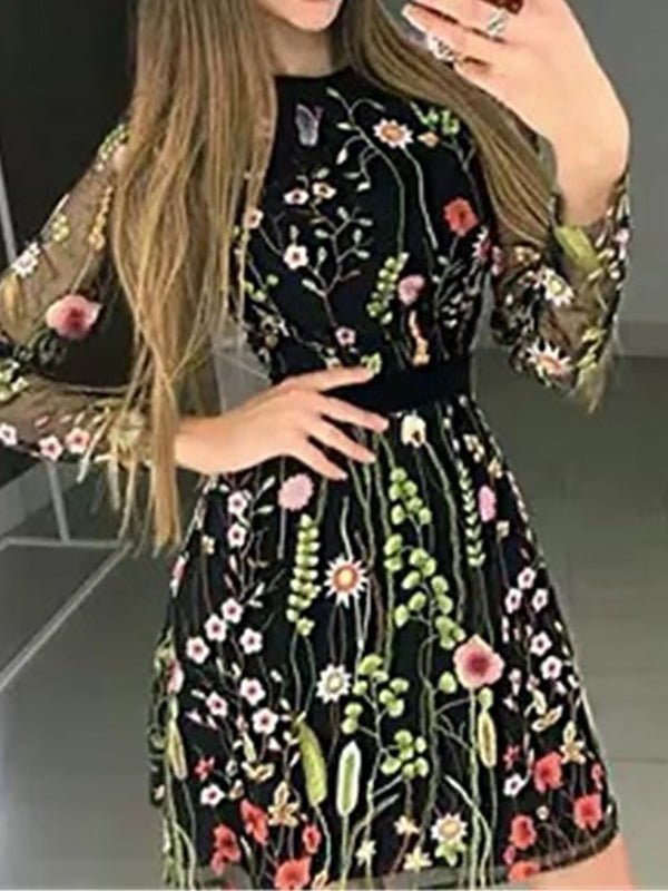 Women's Dresses Ethnic Style Long Sleeve Printed Maxi Mini Dress