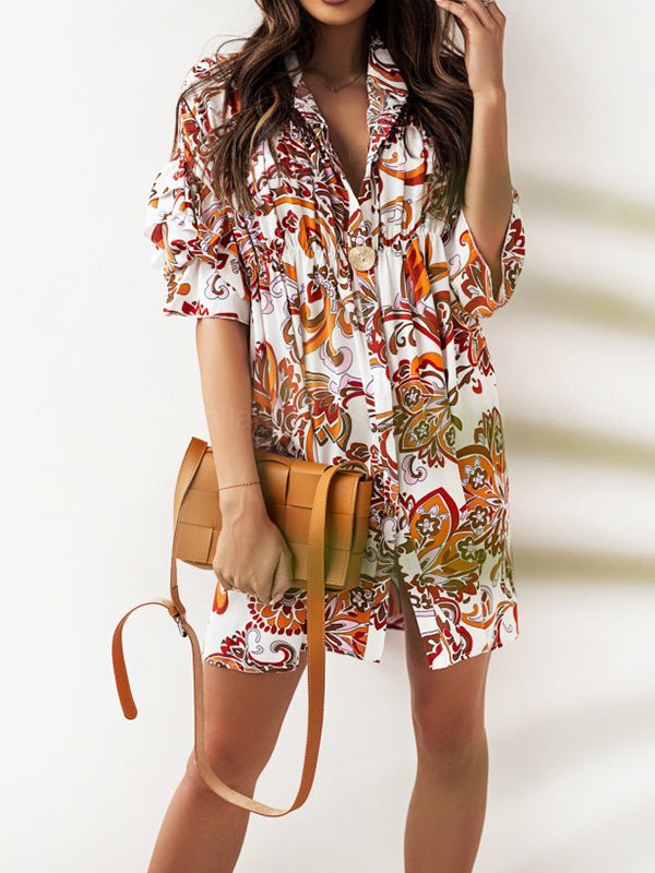 Women's Dresses Floral Print Layered Sleeve Mini Dress