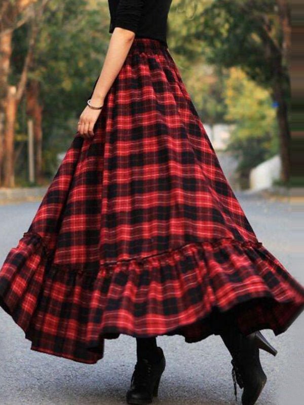 Women's Dresses Fresh Sweet Plaid Split Maxi Dress