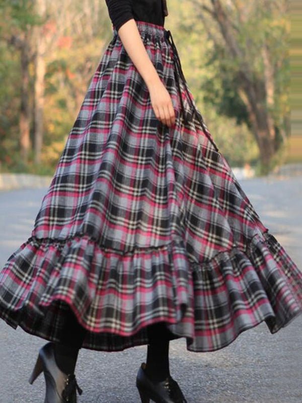 Women's Dresses Fresh Sweet Plaid Split Maxi Dress