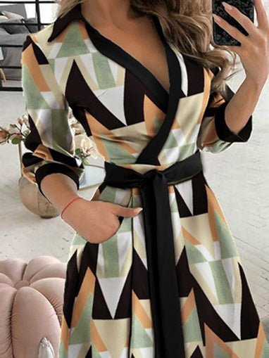 Women's Dresses Graphic Print Lapel Tie Midi Dress