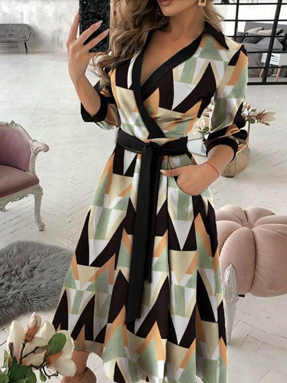 Women's Dresses Graphic Print Lapel Tie Midi Dress