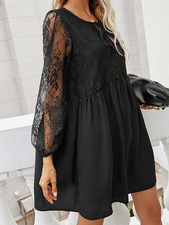 Women's Dresses Hollow Lace Long Sleeve Mini Dress