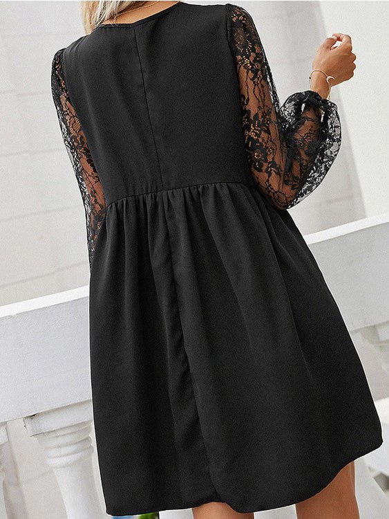 Women's Dresses Hollow Lace Long Sleeve Mini Dress