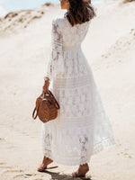 Women's Dresses Lace Panel Fringe Flared Sleeve Maxi Dress