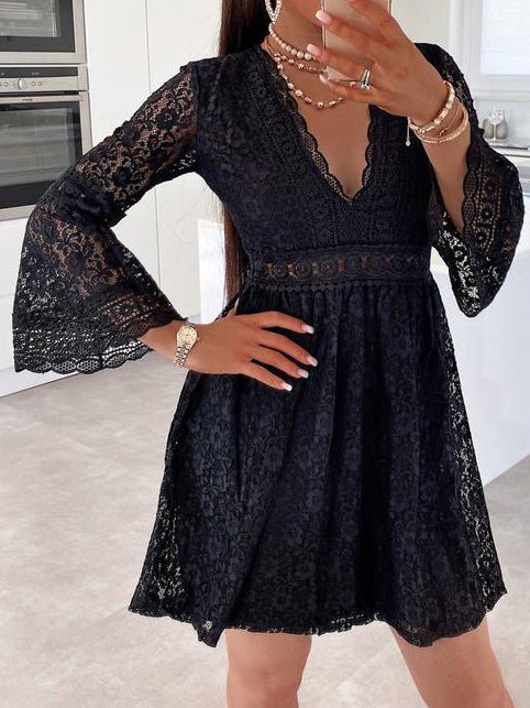 Women's Dresses Lace V-Neck Long Sleeve Mini Dress