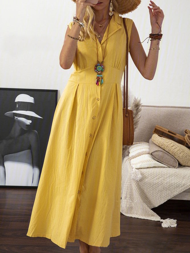 Women's Dresses Lapel Button Retro Maxi Dress