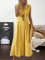 Women's Dresses Lapel Button Retro Maxi Dress