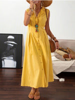 Women's Dresses Lapel Button Retro Maxi Dress