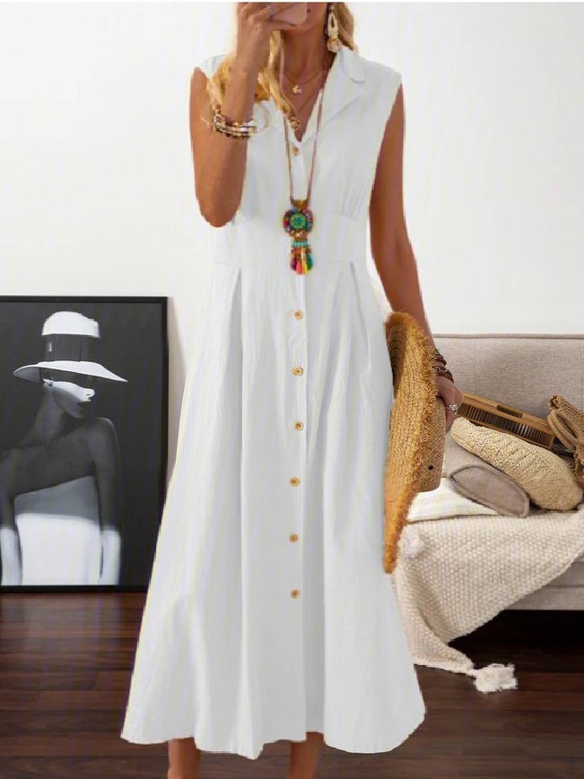 Women's Dresses Lapel Button Retro Maxi Dress