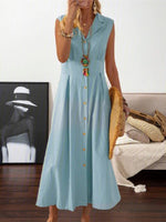 Women's Dresses Lapel Button Retro Maxi Dress