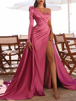 Women's Dresses Long Sleeve One Shoulder High Slit Party Evening Dress