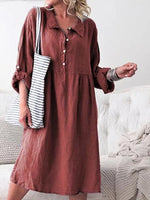 Women's Dresses Loose Shirt Collar Button Long Sleeve Midi Dress