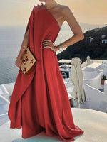 Women's Dresses Loose Solid One Shoulder Maxi Dress