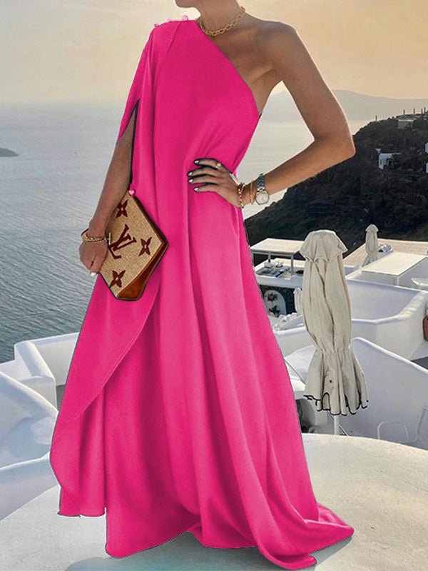 Women's Dresses Loose Solid One Shoulder Maxi Dress