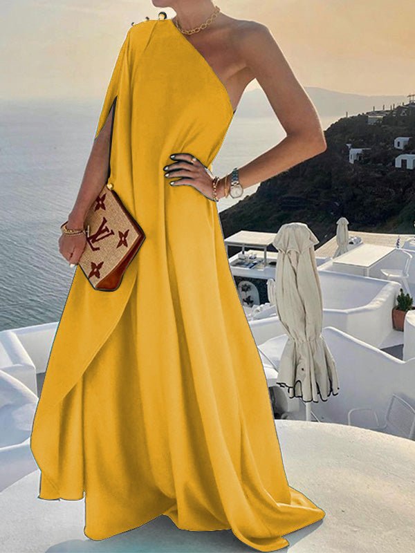 Women's Dresses Loose Solid One Shoulder Maxi Dress