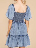 Women's Dresses Loose Square Neck Short Sleeve Denim Dress