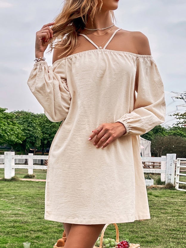 Women's Dresses Off-The-Shoulder Strap Long Sleeve Mini Dress