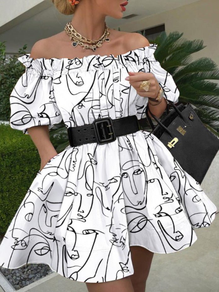 Women's Dresses One-Shoulder Print Short Sleeve Mini Dress