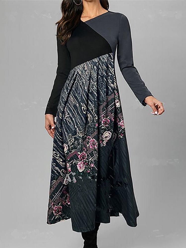 Women's Dresses Printing Temperament Slim Long Sleeve Midi Dress