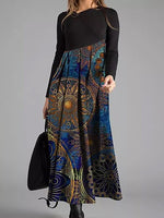 Women's Dresses Printing Temperament Slim Long Sleeve Midi Dress