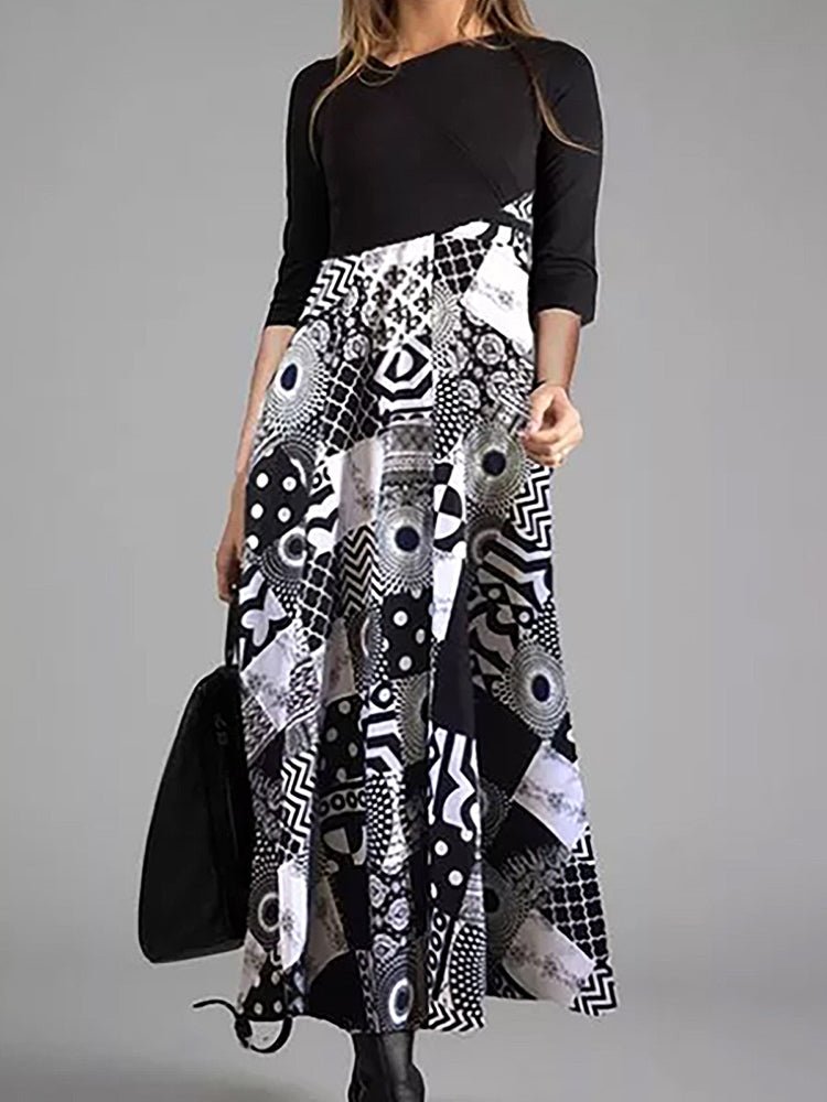 Women's Dresses Printing Temperament Slim Long Sleeve Midi Dress