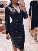 Women's Dresses PU Leather V Neck Slim Sexy Mini Dress