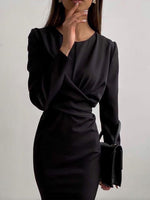 Women's Dresses Round Neck Long Sleeve Slim Slit Midi Dress