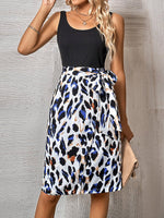 Women's Dresses Round Neck Panelled Print Sleeveless Midi Dress