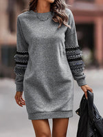 Women's Dresses Round Neck Patchwork Long Sleeve Mini Dress