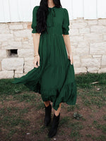 Women's Dresses Ruffle Pleated Loose Medium Sleeve Maxi Dress