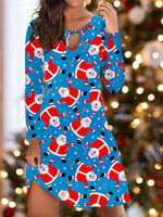 Women's Dresses Santa Print Hollow Long Sleeve Mini Dress