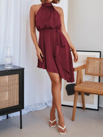 Women's Dresses Satin Strap Lrregular Hanging Neck Sleeveless Mini Dress