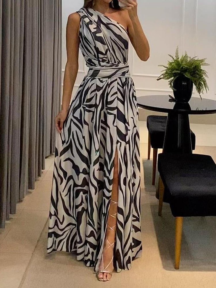 Women's Dresses Sexy Slip Back Printed One Shoulder Sleeveless Maxi Dress