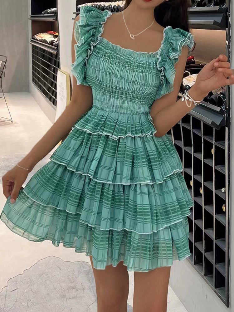 Women's Dresses Short Sleeve Overlayed Pleated Mini Dress