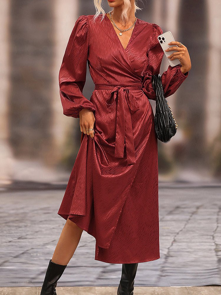 Women's Dresses Solid V Neck High Slit Midi Dress