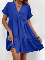 Women's Dresses Solid V-Neck Short Sleeve Mini Dress