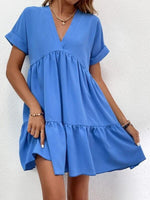 Women's Dresses Solid V-Neck Short Sleeve Mini Dress