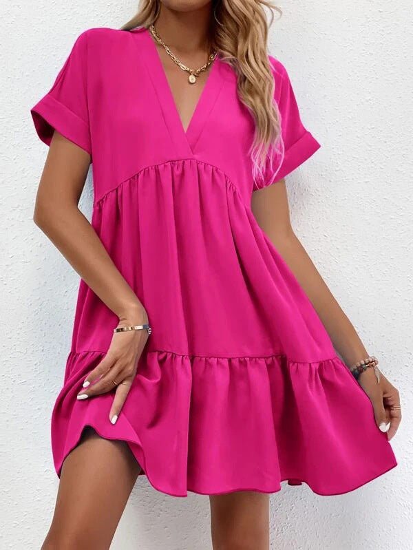 Women's Dresses Solid V-Neck Short Sleeve Mini Dress