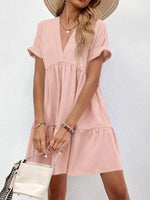 Women's Dresses Solid V-Neck Short Sleeve Mini Dress