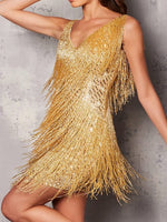 Women's Dresses Sparkling V-Neck Fringed Mini Dress