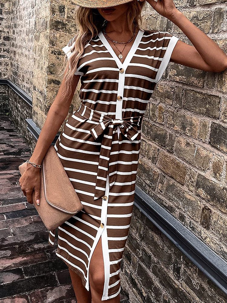 Women's Dresses Striped Lace Single Breasted Midi Dress