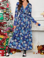 Women's Dresses V Neck Christmas Printed Midi Dress