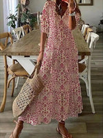 Women's Dresses V-Neck Printed Beard Mid-Sleeve Maxi Dress