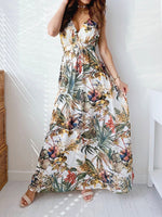 Women's Dresses V Neck Printed Strap Maxi Dress