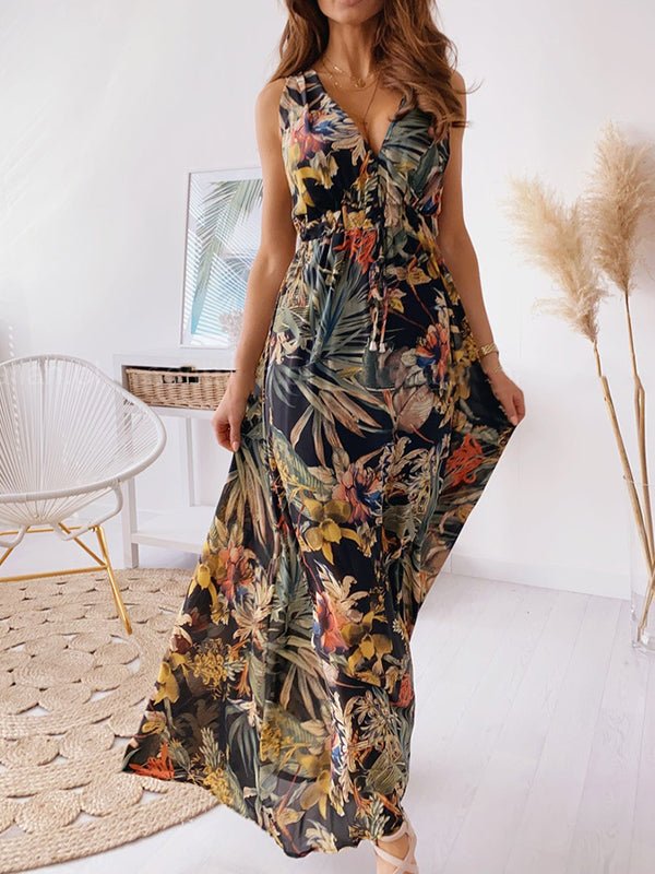 Women's Dresses V Neck Printed Strap Maxi Dress