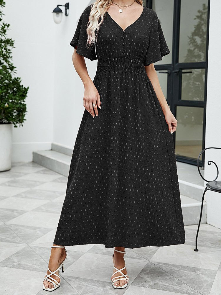 Women's Dresses V-Neck Ruffled Sleeve Polka Dots Midi Dress