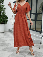 Women's Dresses V-Neck Ruffled Sleeve Polka Dots Midi Dress